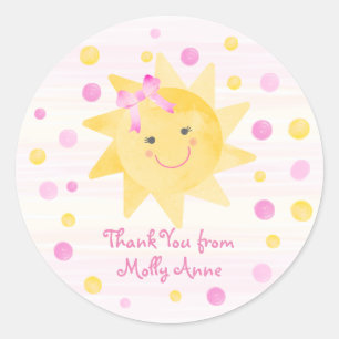 Sticker Rond Sourire soleil rose Yellow Dots Merci fille