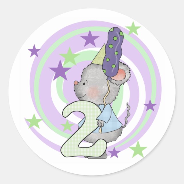 Sticker Rond Souris 2e anniversaire T-shirts et cadeaux (Devant)