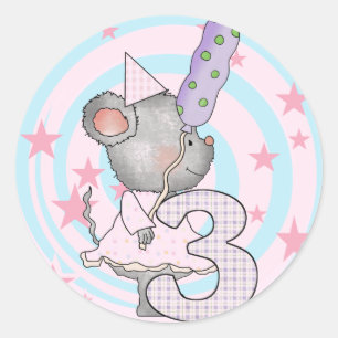 Sticker Rond Souris 3e anniversaire T-shirts et cadeaux