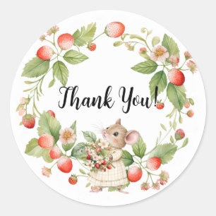 Sticker Rond Souris aux fraises Baby shower Carte de remercieme