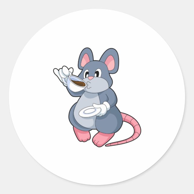 Sticker Rond Souris avec Café Cup (Devant)