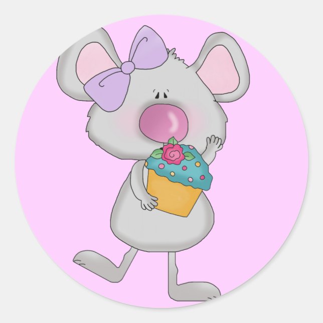 Sticker Rond Souris avec t-shirts et cadeaux Cupcake (Devant)