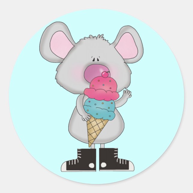 Sticker Rond Souris avec tee-shirts et cadeaux de crème glacée (Devant)