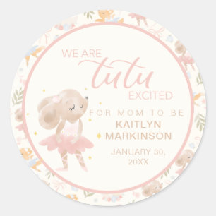 Sticker Rond Souris Ballerina Tutu Baby shower excité