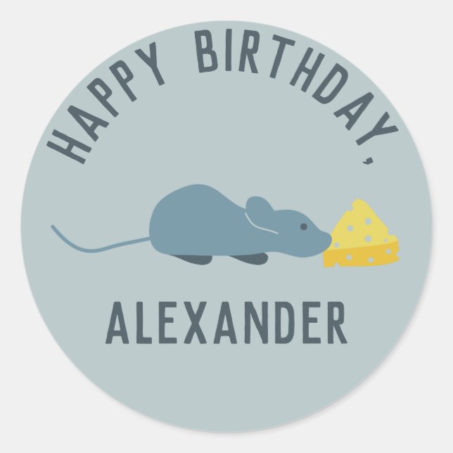 Sticker Rond Souris bleue et fromage personnalisés (Devant)