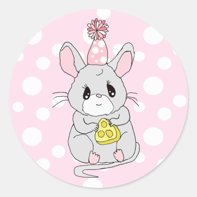 Sticker Rond Souris caricaturale mignonne avec Casquette d'anni (Devant)