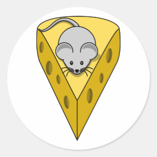 Sticker Rond Souris caricaturale sur un coin de fromage suisse