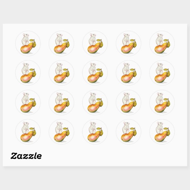 Sticker Rond Souris Charmeuse sur une Poire (Feuille)