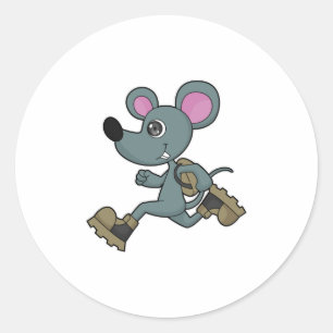 Sticker Rond Souris comme coureur avec sac à dos