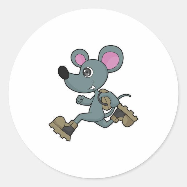 Sticker Rond Souris comme coureur avec sac à dos (Devant)