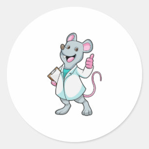 Sticker Rond Souris comme docteur avec manteau de docteur