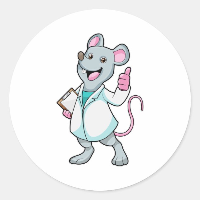 Sticker Rond Souris comme docteur avec manteau de docteur (Devant)