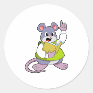 Sticker Rond Souris comme enseignant avec livre