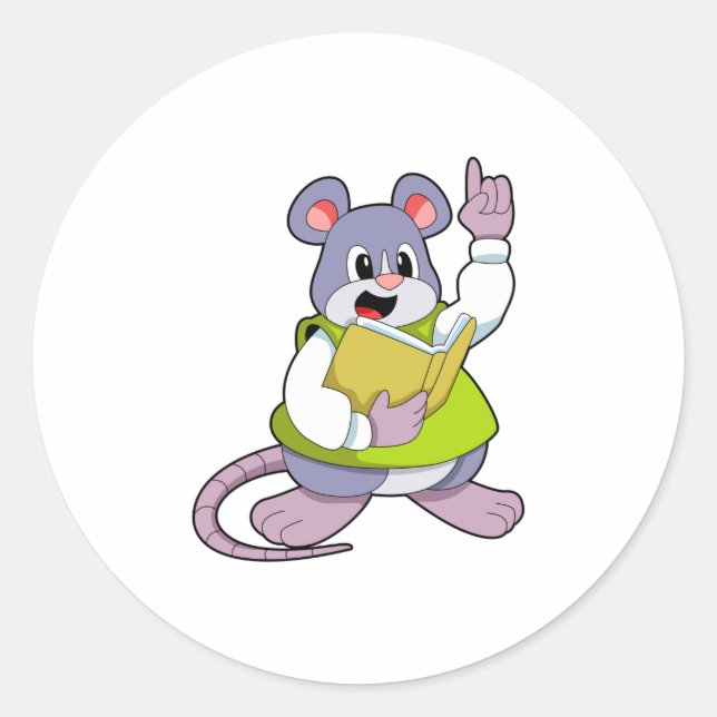 Sticker Rond Souris comme enseignant avec livre (Devant)