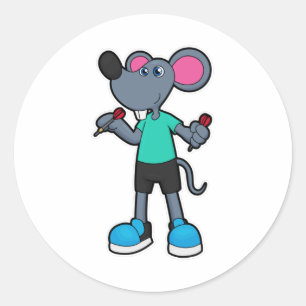 Sticker Rond Souris comme joueur de fléchettes avec fléchettes