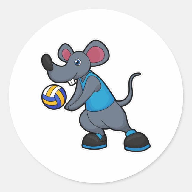 Sticker Rond Souris comme joueur de volleyball avec volleyball (Devant)
