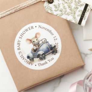 Sticker Rond Souris d'aquarelle mignonne en Baby shower voiture