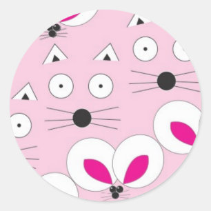 Sticker Rond Souris de chat rose Motif