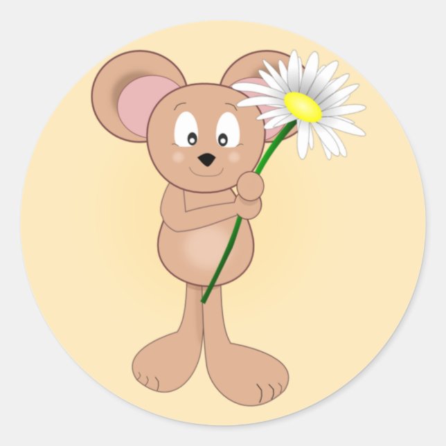Sticker Rond Souris de dessin adorable avec fleurs (Devant)