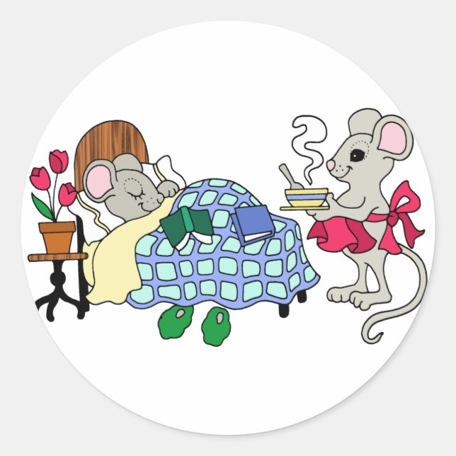 Sticker Rond Souris de maman s'occupant de l'enfant malade (Devant)