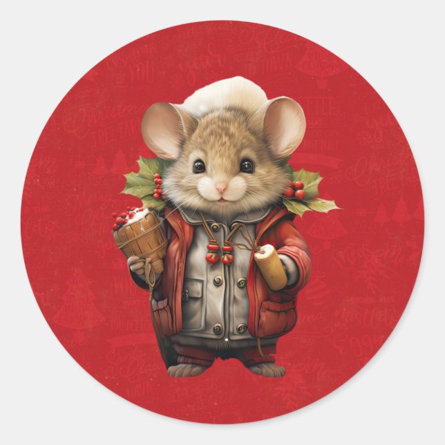 Sticker Rond Souris de Noël (Devant)
