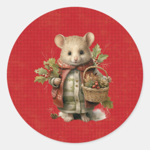 Sticker Rond Souris de Noël