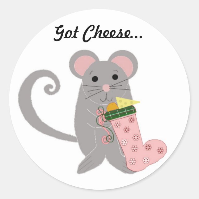 Sticker Rond Souris de Noël avec chaussette rose (Devant)
