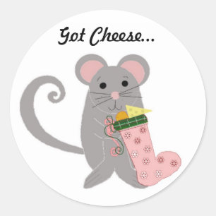 Sticker Rond Souris de Noël avec chaussette rose