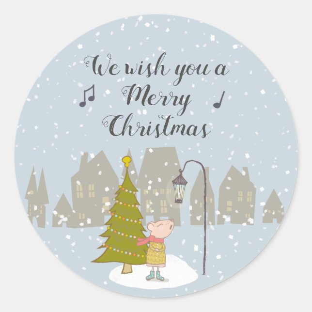 Sticker Rond Souris de Noël chantante mignonne (Devant)