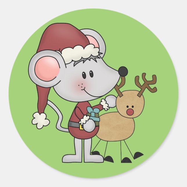 Sticker Rond Souris de Noël et (Devant)