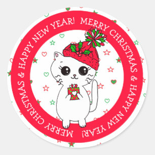 Sticker Rond Souris de Noël joyeux au fromage férié