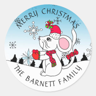 Sticker Rond Souris de Noël Joyeux et personnalisés Souris de n