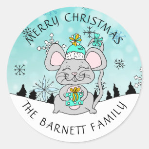 Sticker Rond Souris de Noël Joyeux et personnalisés Souris de n