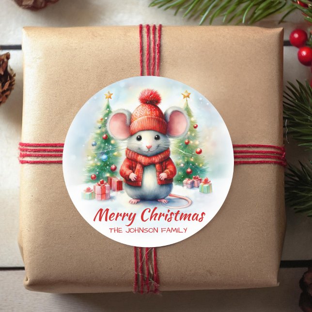 Sticker Rond Souris de Noël mignonne (Créateur téléchargé)