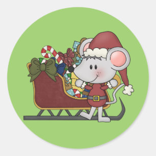 Sticker Rond Souris de Père Noël avec le traîneau