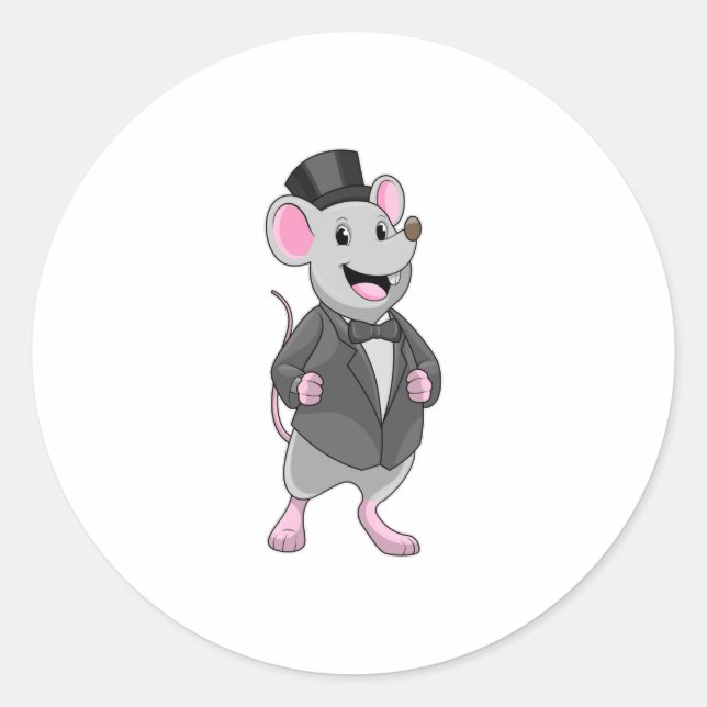 Sticker Rond Souris en marié avec ruban (Devant)