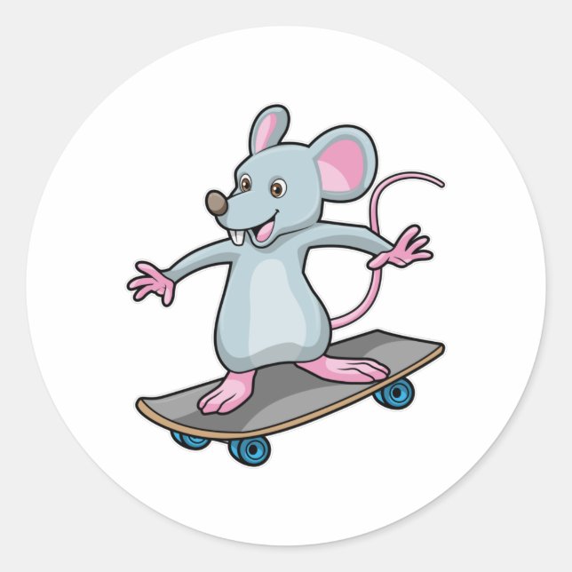 Sticker Rond Souris en skate avec skateboard (Devant)