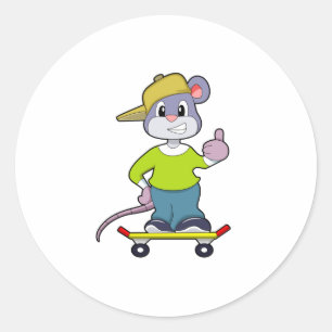 Sticker Rond Souris en skate avec skateboard