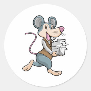 Sticker Rond Souris en tant que secrétaire avec papier
