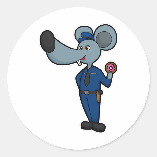 Sticker Rond Souris en tant qu'officier de police avec Donut (Devant)