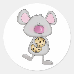Sticker Rond souris mignonne adorable avec des biscuits au choc
