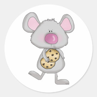 Sticker Rond souris mignonne adorable avec des biscuits au choc