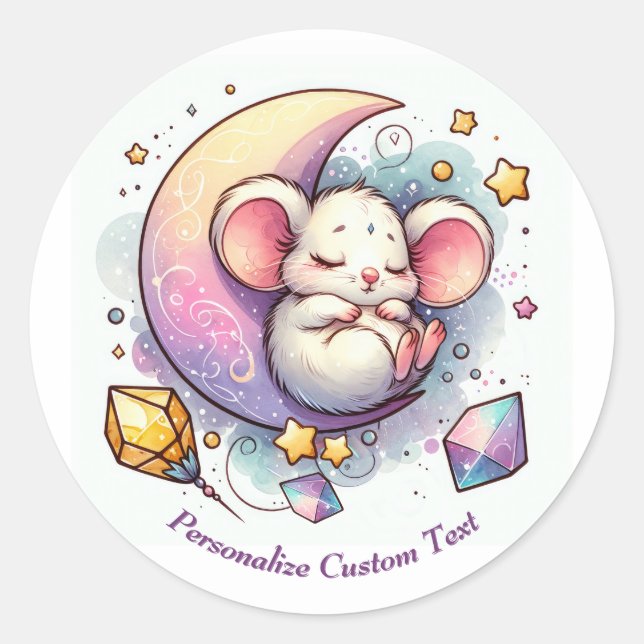 Sticker Rond Souris mignonne personnalisée dormant sur une demi (Devant)