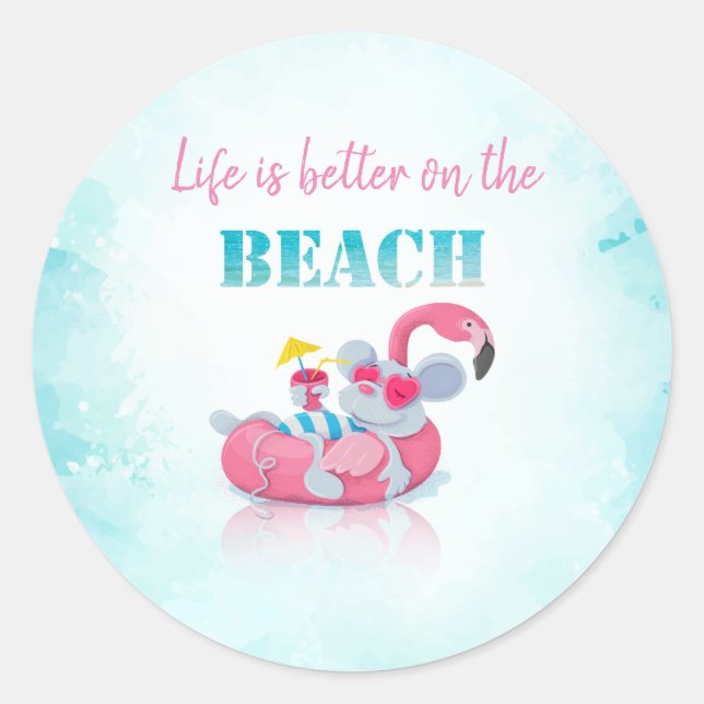 Sticker Rond Souris mignonne   Plage élégante    (Devant)