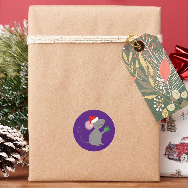 Sticker Rond Souris père Noël (vacances)