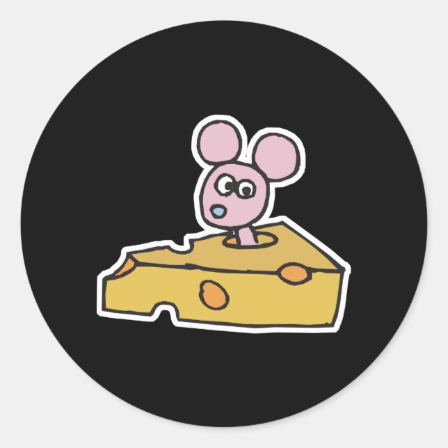 Sticker Rond souris rose mignonne au fromage suisse (Devant)