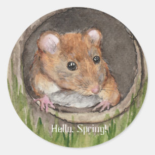 Sticker Rond Souris rustique aquarelle
