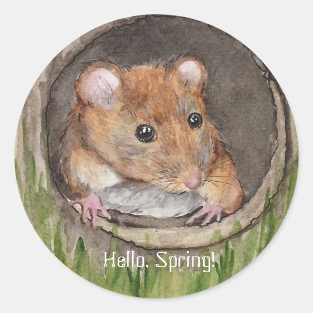 Sticker Rond Souris rustique aquarelle (Devant)