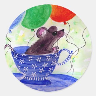 Sticker Rond Souris Surprise de la Coupe de Thé