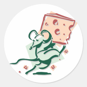 Sticker Rond Souris Volant du Fromage Drôle Rongeur Mignon